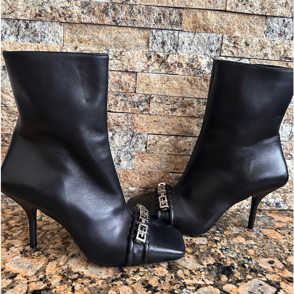 Givenchy G Woven Ankle Boots Women's 36 Black Square Side Zip Closure - Picture 10 of 13